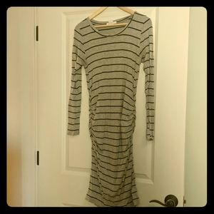 Grey and black stripe maternity dress